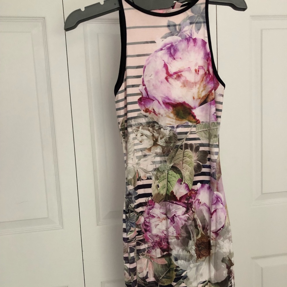 Ted Baker flowers and stripes midi fitted dress